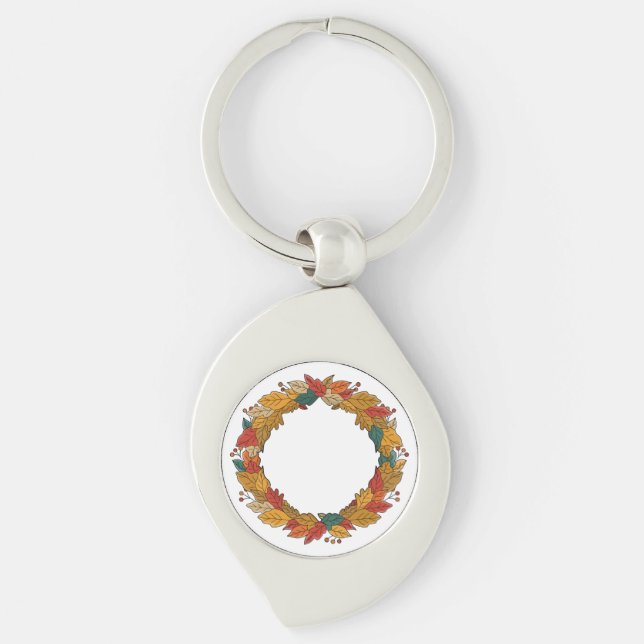 Fall Leaf Wreath Circle Key Ring (Front)