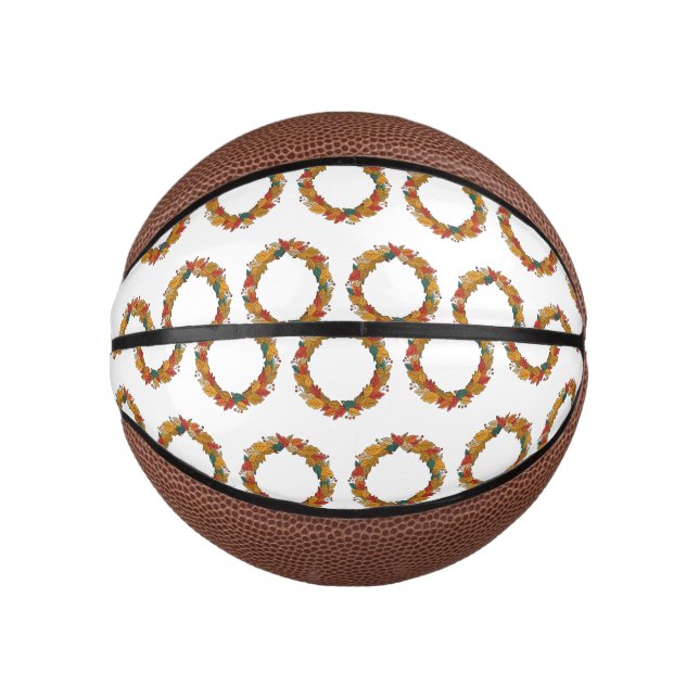 Fall Leaf Wreath Circle Mini Basketball (Front)