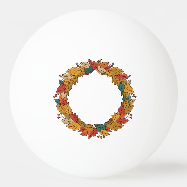 Fall Leaf Wreath Circle Ping Pong Ball (Front)