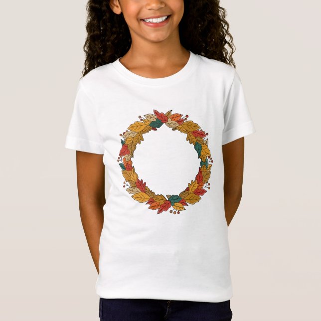 Fall Leaf Wreath Circle T-Shirt (Front)