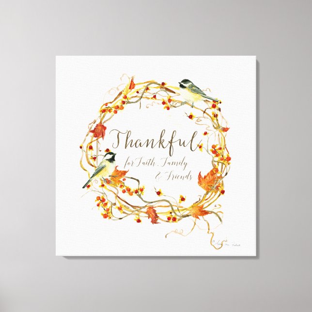 Fall Leaf Wreath Thankful Faith Family Friends Canvas Print (Front)
