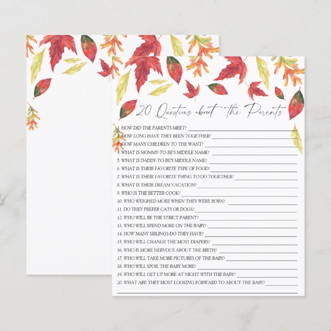 Fall leaves - 20 questions about the Parents (Front/Back)