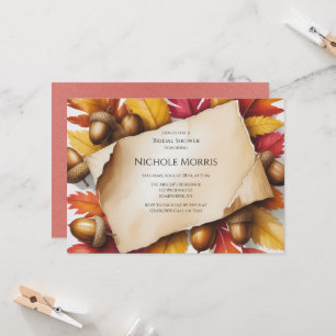 Fall Leaves & Acorns Rustic Bridal Shower Invitation