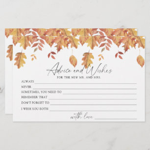 Fall leaves - advice and wishes bridal shower stationery