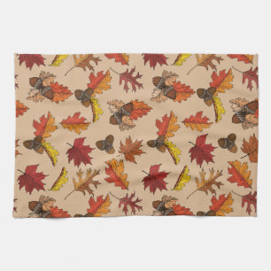 Fall Leaves and Acorn Pattern Tea Towel