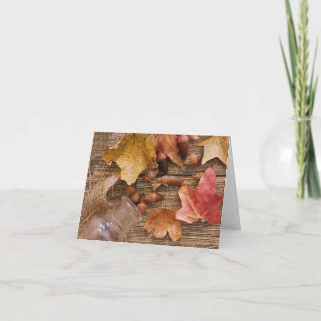 Fall Leaves and Acorn Thank You Card (Front)