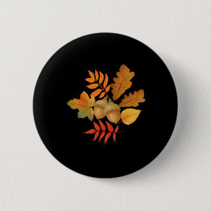 Fall Leaves And Acorns Autumn Hello Fall Thanksgiv 6 Cm Round Badge