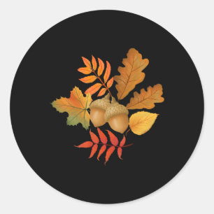 Fall Leaves And Acorns Autumn Hello Fall Thanksgiv Classic Round Sticker