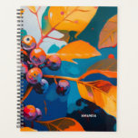 Fall leaves and berry. Abstract autumn floral  Planner<br><div class="desc">Fall leaves and rowan berry Planner. Abstract modern autumn floral nature oil painted art in bright blue yellow orange colours.</div>