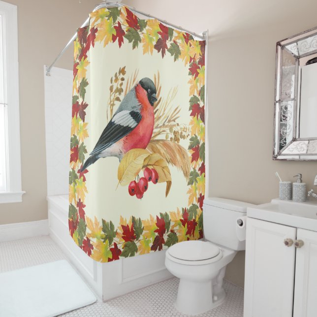 Fall leaves and bird  shower curtain (In Situ)