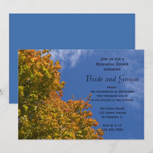 Fall Leaves and Blue Sky Rehearsal Dinner Invite (Front/Back)