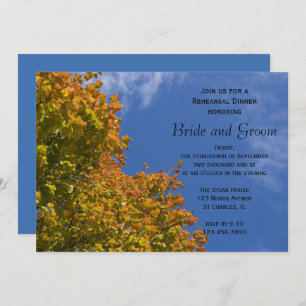 Fall Leaves and Blue Sky Rehearsal Dinner Invite