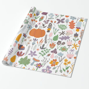 Fall leaves and fall symbols pattern wrapping paper