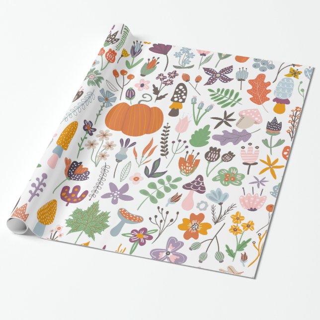 Fall leaves and fall symbols pattern wrapping paper (Unrolled)