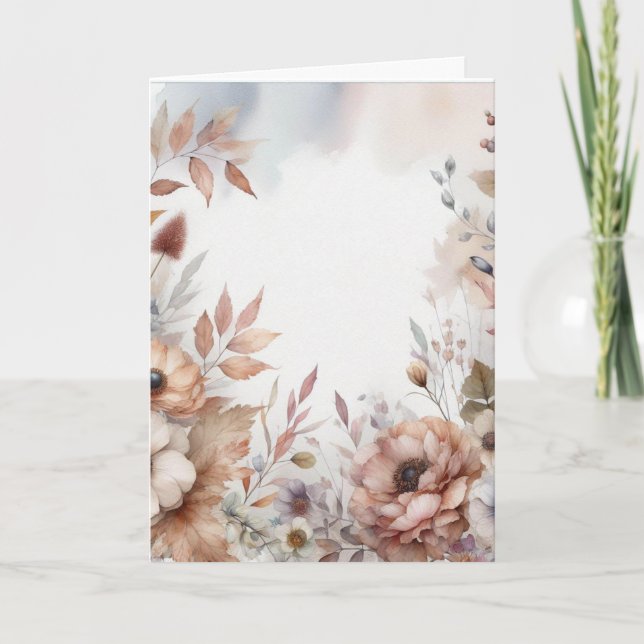 Fall leaves and flowers neutral earthy colours  card (Front)