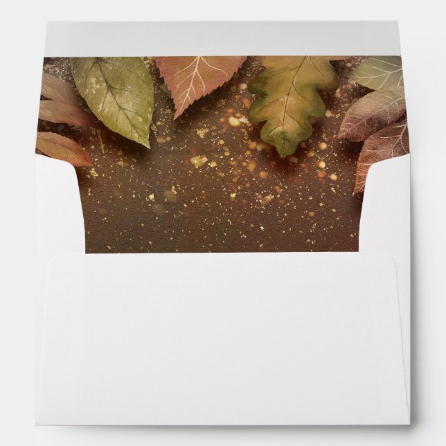 Fall Leaves and Gold Glitz Wedding Envelopes (Back (Bottom))