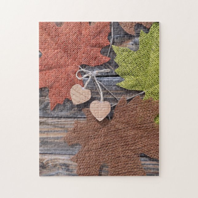 Fall Leaves and Hearts Jigsaw Puzzle (Vertical)