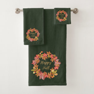 Fall leaves and ladybugs with customisable text  bath towel set