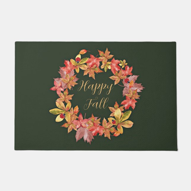 Fall leaves and ladybugs with customisable text  doormat (Front)