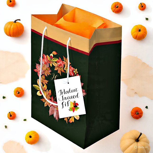 Fall leaves and ladybugs with customisable text  medium gift bag (Creator Uploaded)