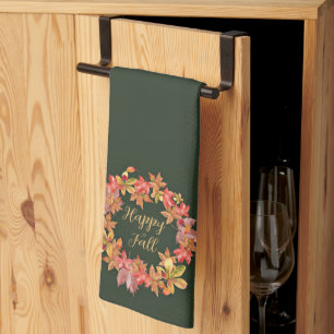 Fall leaves and ladybugs with customizable text tea towel