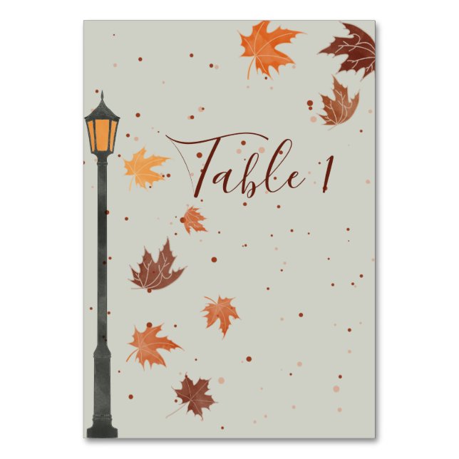 Fall Leaves and Lights Table Number (Front)