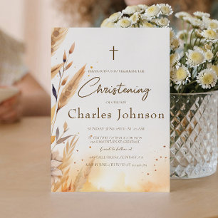 Fall Leaves and Pampas Boy Christening Invitation