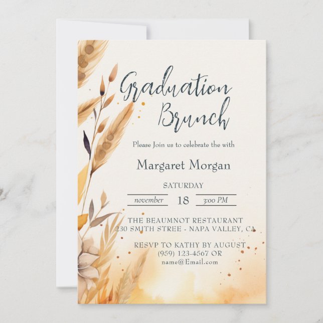 Fall Leaves and Pampas Bridal Brunch Invitation (Front)