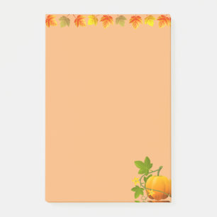 Fall Leaves and Pumpkin on Orange Post-it Notes