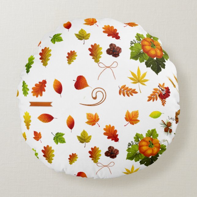 Fall Leaves and Pumpkins Round Cushion (Front)