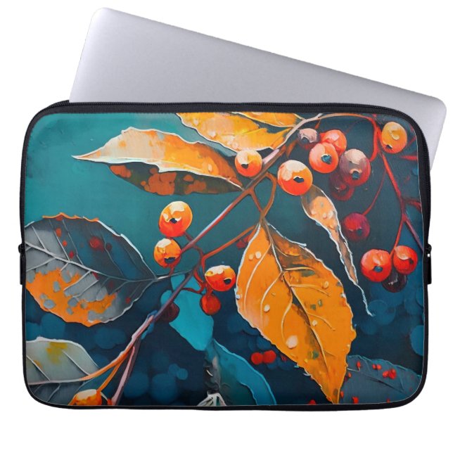 Fall leaves and rowan berry. Nature autumn floral Laptop Sleeve (Front)