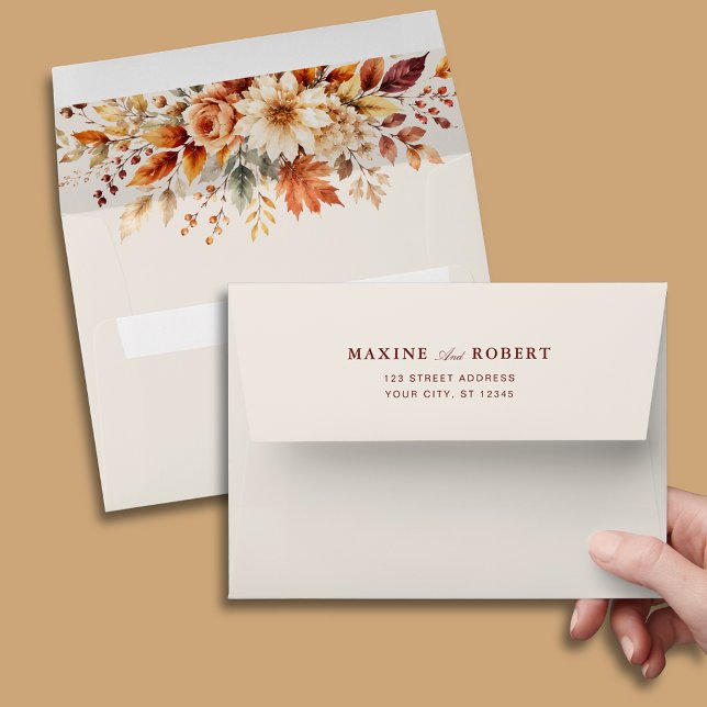 Fall Leaves Autumn Botanical Watercolor Wedding Envelope (Fall leaves autumn botanical watercolor wedding envelope with warm seasonal charm.)
