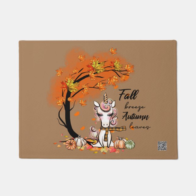 Fall Leaves Autumn Breeze Unicorn Doormat (Front)