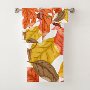 Fall Leaves Autumn Colourful Seasonal Botanical Bath Towel Set