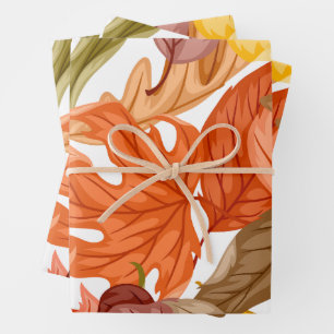 Fall Leaves Autumn Colourful Seasonal Botanical Wrapping Paper Sheet