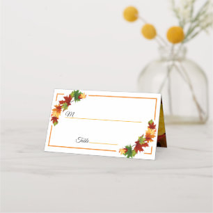 Fall Leaves Autumn Colours Personalise Names Date Place Card