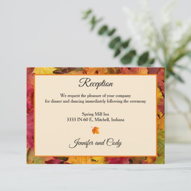 Fall Leaves Autumn Colours Wedding Reception Enclosure Card (Standing Front)