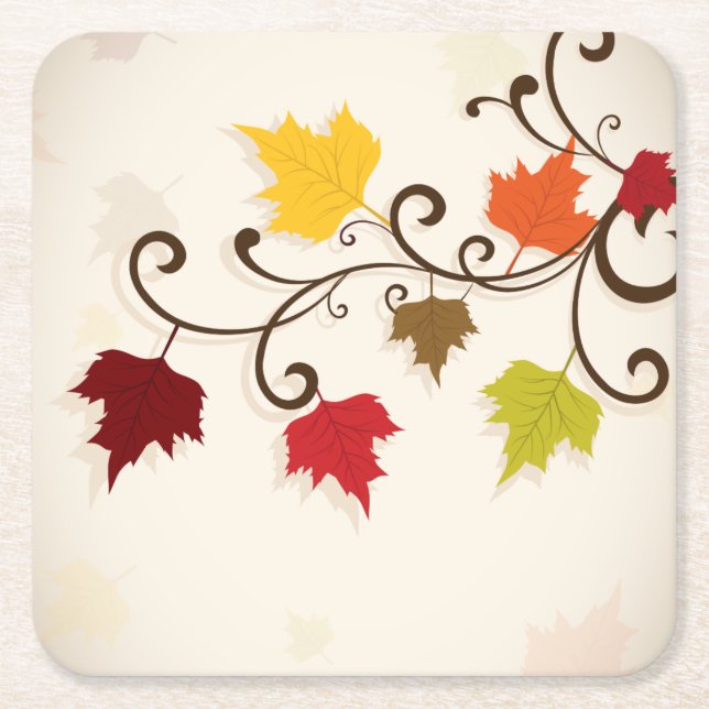 Fall Leaves Autumn Holiday Thanksgiving  Square Paper Coaster (Front)