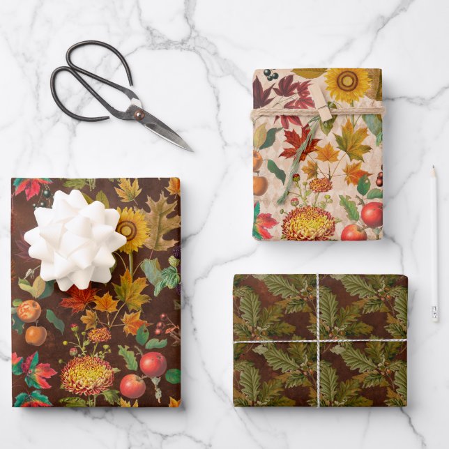 Fall Leaves Autumn Pattern Wrapping Paper Sheet (Front)