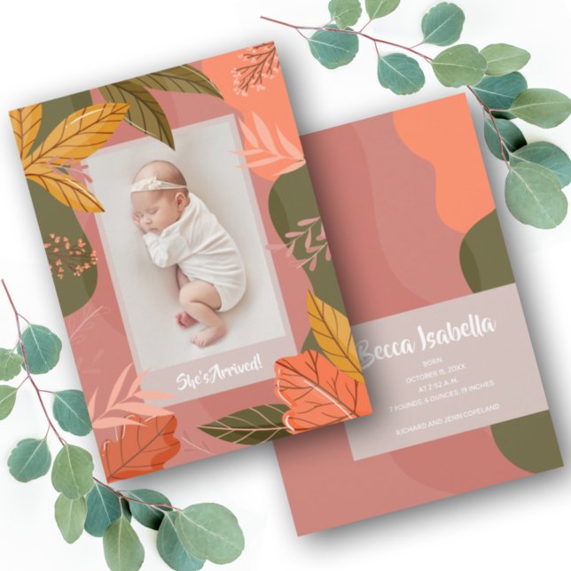 Fall Leaves Autumn Photo Birth Announcements (Creator Uploaded)