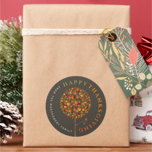 Fall Leaves Autumn Pop Tree Happy Thanksgiving Classic Round Sticker
