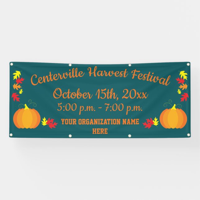 Fall Leaves Autumn Pumpkin Harvest Festival Banner (Horizontal)