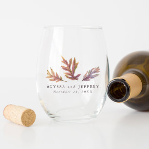 Fall leaves autumn wedding beautiful personalised stemless wine glass