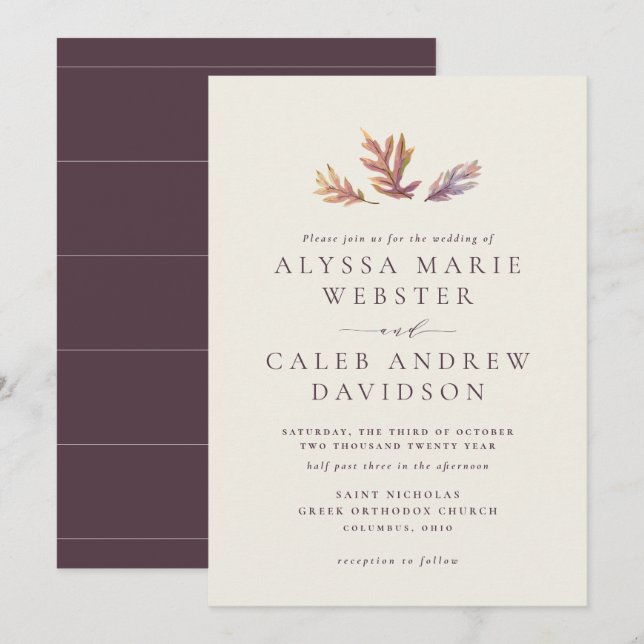 Fall leaves autumn wedding invitation (Front/Back)