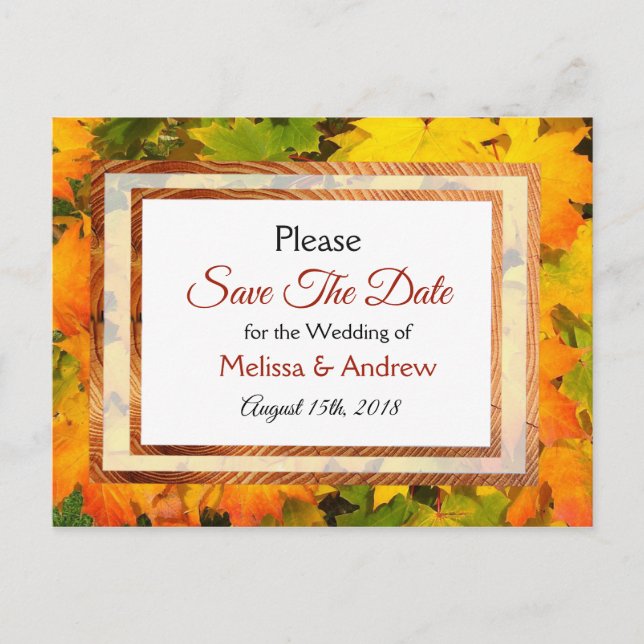 Fall Leaves Autumn Wedding Save the Date Announcement Postcard (Front)