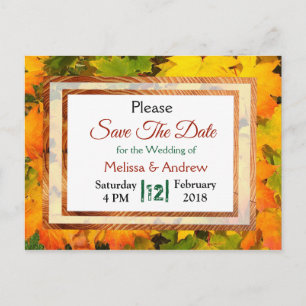 Fall Leaves Autumn Wedding Save the Date Announcement Postcard