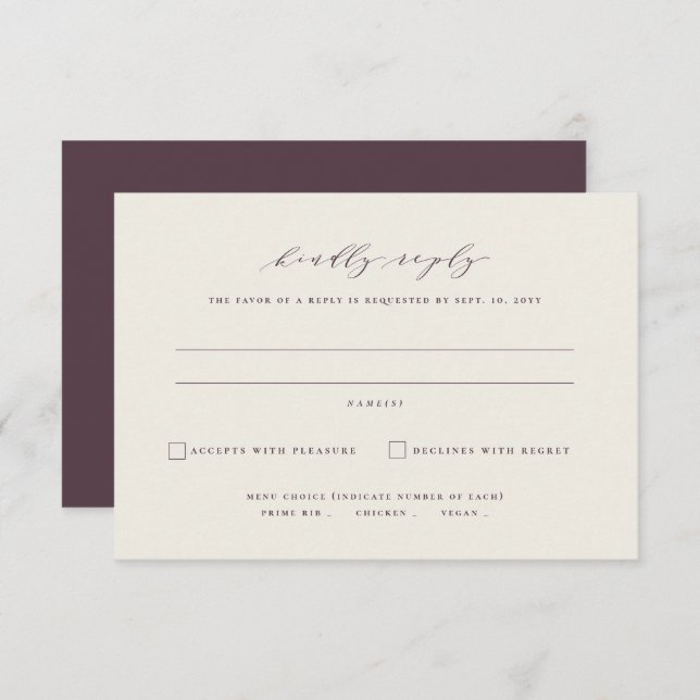 Fall leaves autumn wedding simple plum RSVP card (Front/Back)