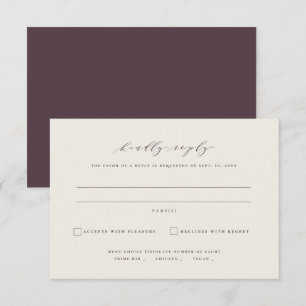 Fall leaves autumn wedding simple plum RSVP card
