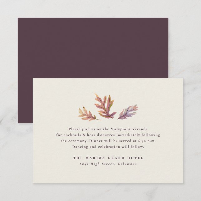 Fall leaves autumn wedding simple reception enclosure card (Front/Back)