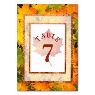 Fall Leaves Autumn Wedding Table Number Card
